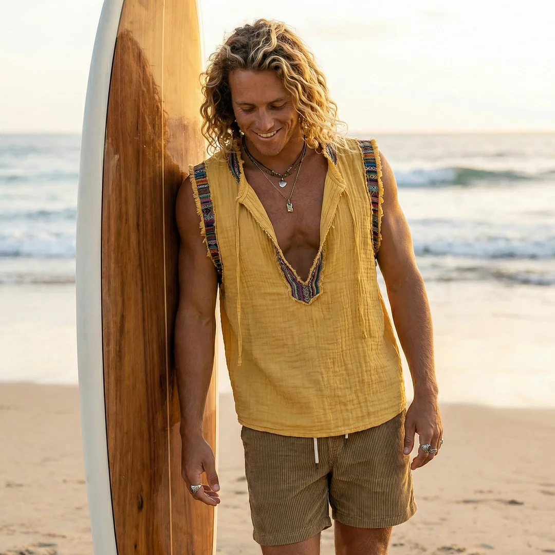 Linen Ethnic Tank Top-inspireuse