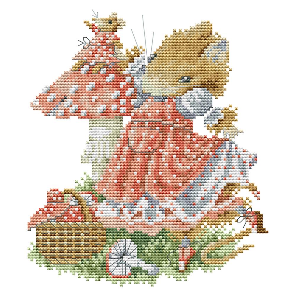 

Little Mouse Picking Mushrooms - 14CT Stamped Cross Stitch - 20*23cm, 501 Original