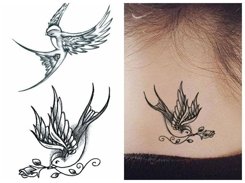 Water Transfer fake tattoo Swallows birds tatoo Waterproof Temporary flash tatto for gril woman man 10.5*6cm