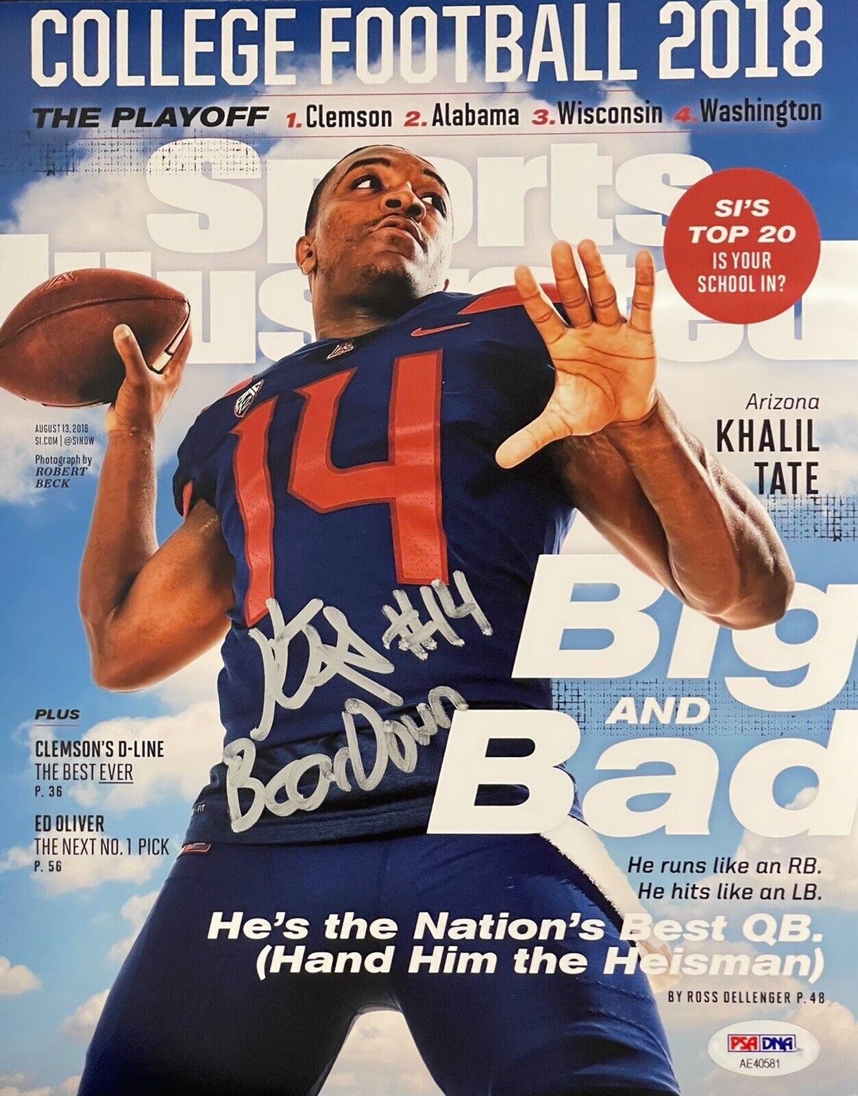 Khalil Tate Signed Autographed Arizona Wildcat 8x10 Photo Poster painting Highlight Reel Psa/Dna