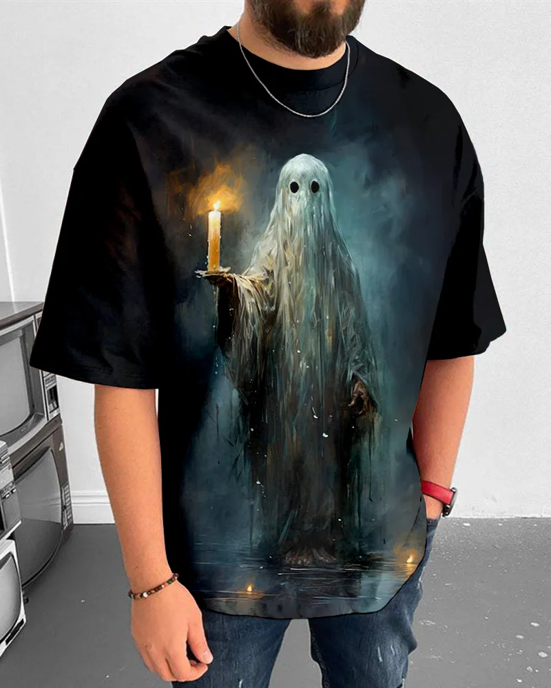 Suitmens Men's Halloween Ghost Pattern Short Sleeve T-Shirt 047