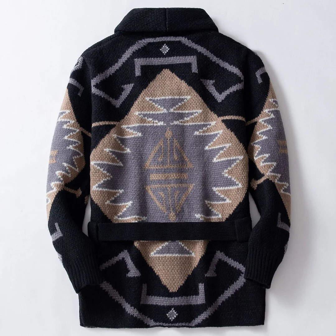 Uveng Uveng Men's Vintage Heavy-Industrial Knitted Jersey Thick Medium-Long Cardigan Sweater Jacket SY0075