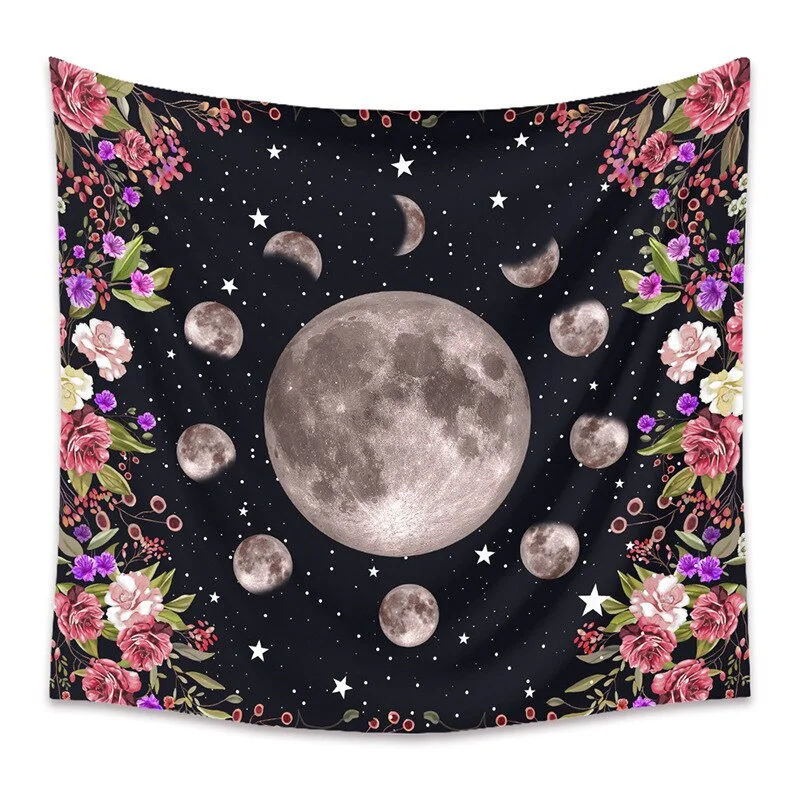 Moon Phase Tapestry Wall Hanging Vintage Mooonlight Green Olive Leaf Black Tapestries Boho Room Wall Decor Home Decoration Wall