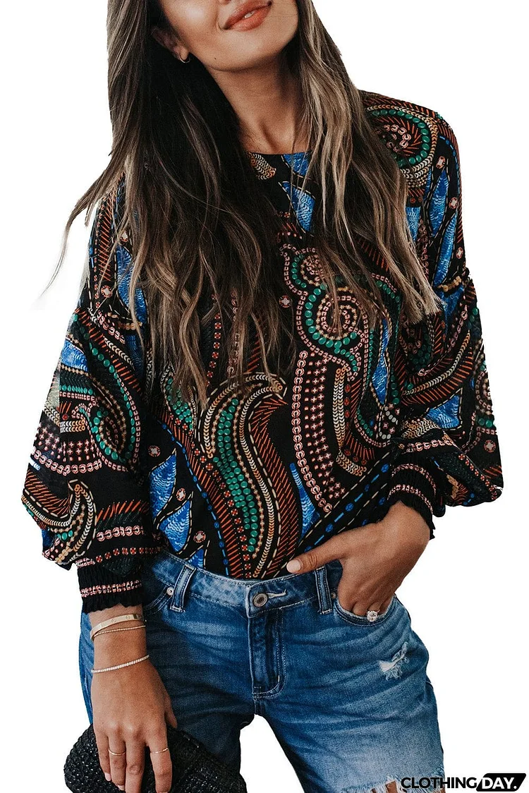 Printed Lantern Sleeve Top