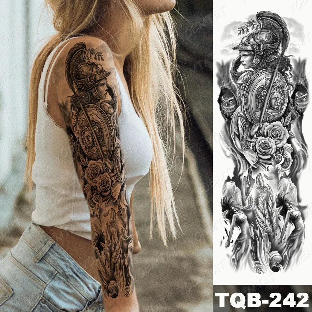 Large Arm Sleeve Tattoo Angel Statue Warrior Waterproof Temporary Tatto Sticker Rose Samurai Body Art Full Fake Tatoo Women Men