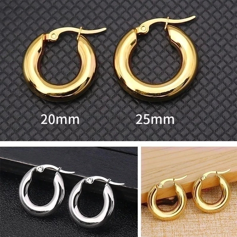 1 Pair Fashion Round Plating Stainless Steel Hoop Earrings