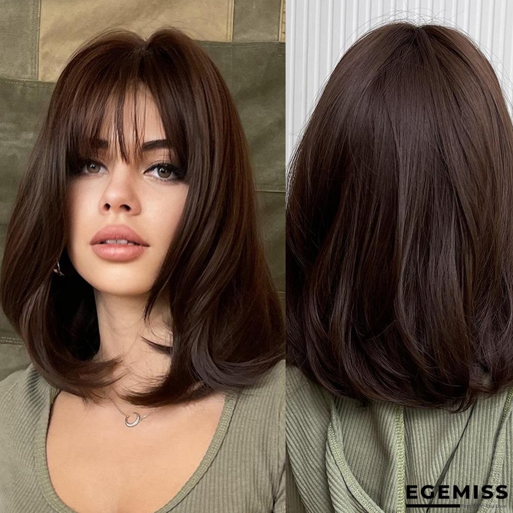 Dark Brown Short Bob Hair Wigs with Bangs Synthetic Wig | EGEMISS