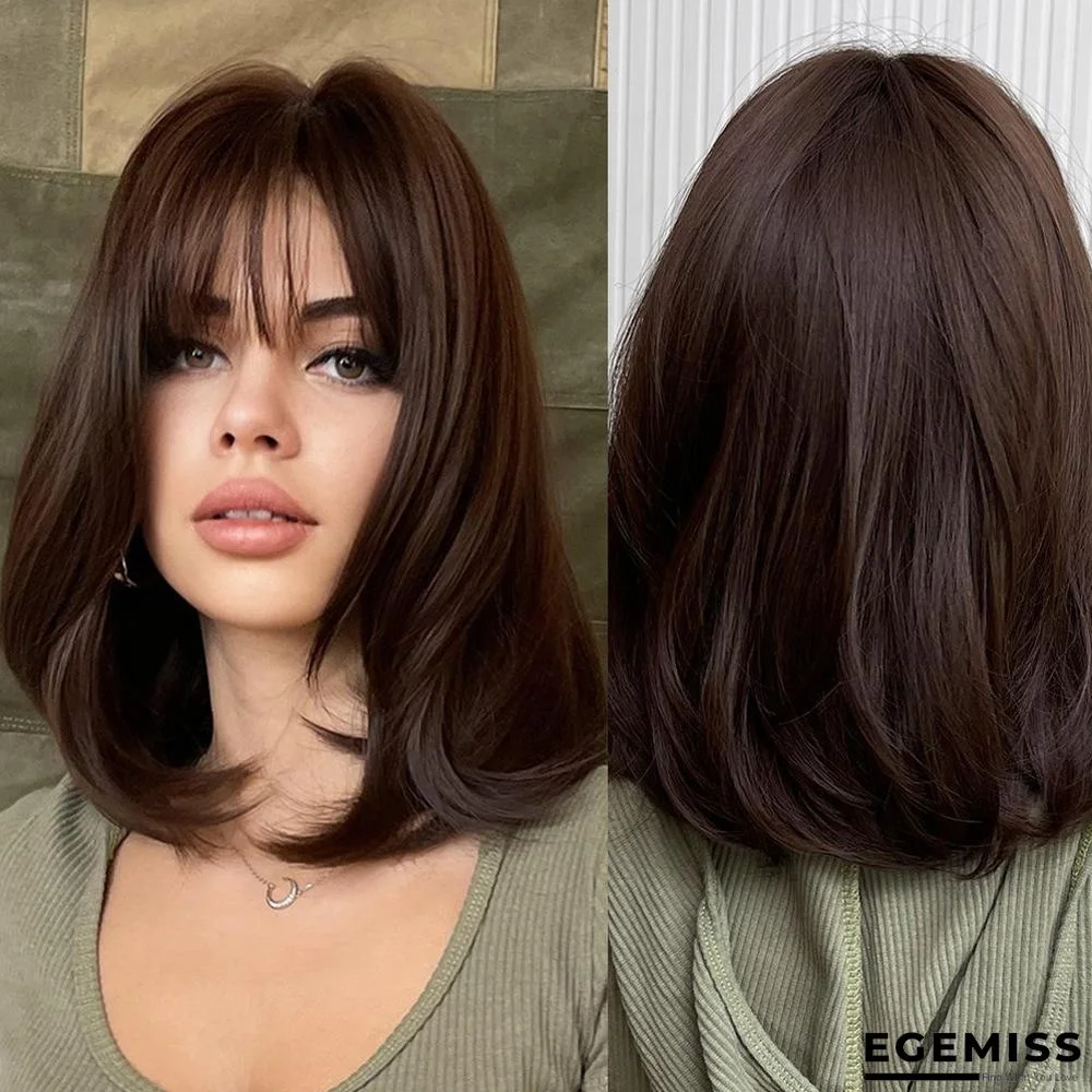 Dark Brown Short Bob Hair Wigs with Bangs Synthetic Wig | EGEMISS