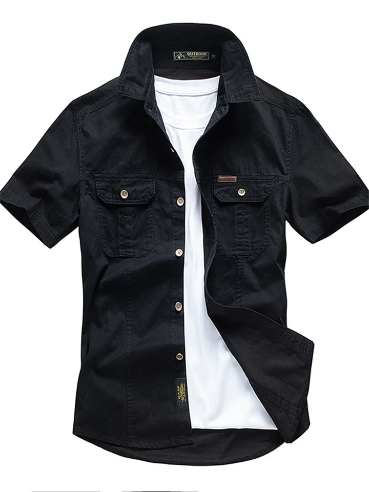 Men's Shirt Work Shirt Button Up Shirt Summer Shirt Cargo Shirt Black Yellow Army Green Blue Khaki Short Sleeve Plain Solid Colored Collar Turndown Casual Daily Button-Down Clothing Apparel 100