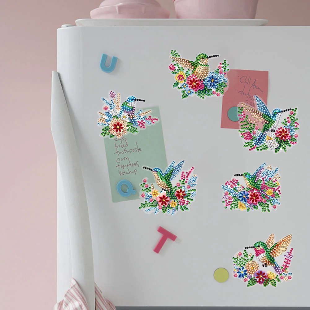  6 Pcs Hummingbird Diamond Painting Cartoon Fridge Magnetic Stickers