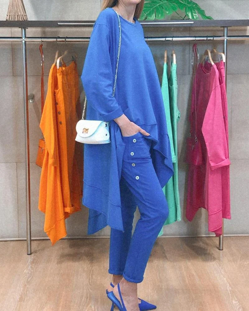 Solid color casual two-piece suit