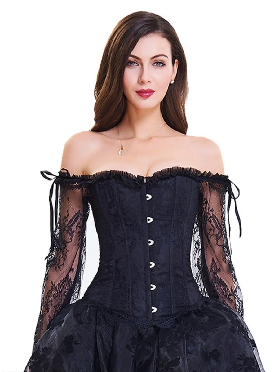 Corsets For Wedding Dresses Lace Patchwork Long Sleeve Off Shoulder Corsets Tops