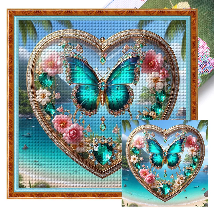 Heart-Shaped Flower Butterfly (40*40cm) 11CT Stamped Cross Stitch gbfke