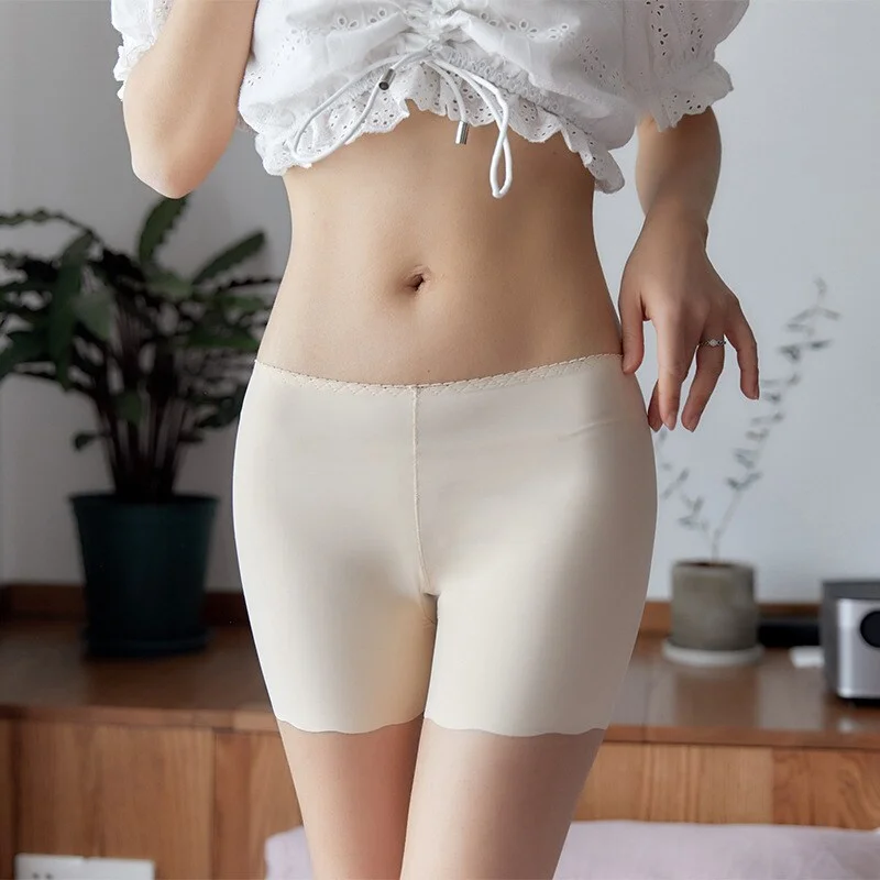 One-piece Ice Silk Safety Pants, Anti-exposure, Wave-adding, Seamless Leggings and High-elastic Three-point Under Dress Shorts