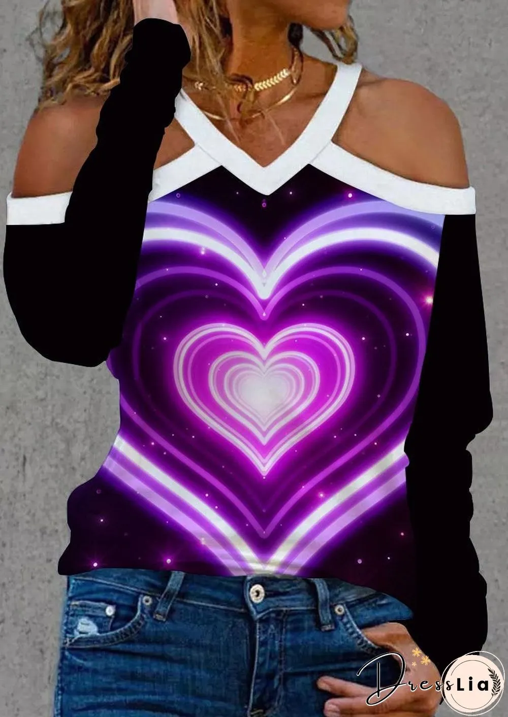 Sexy Halter Heart Printed Shirt
