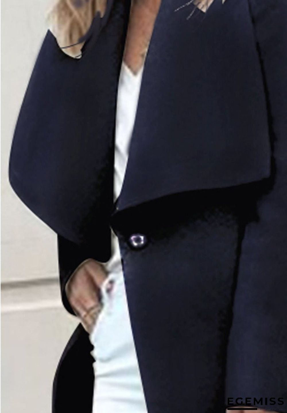 Fold-Over Collar Belt Plain Long Sleeve Coats | EGEMISS
