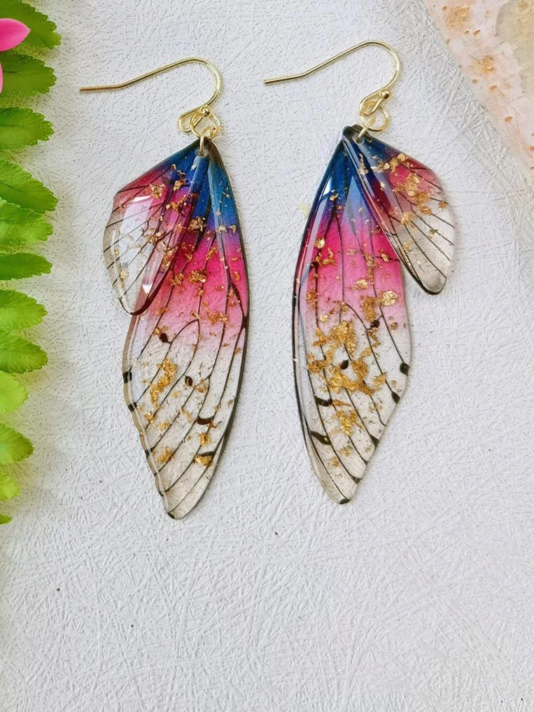 Butterfly Wing Handmade Crystal Gold Foil Earrings