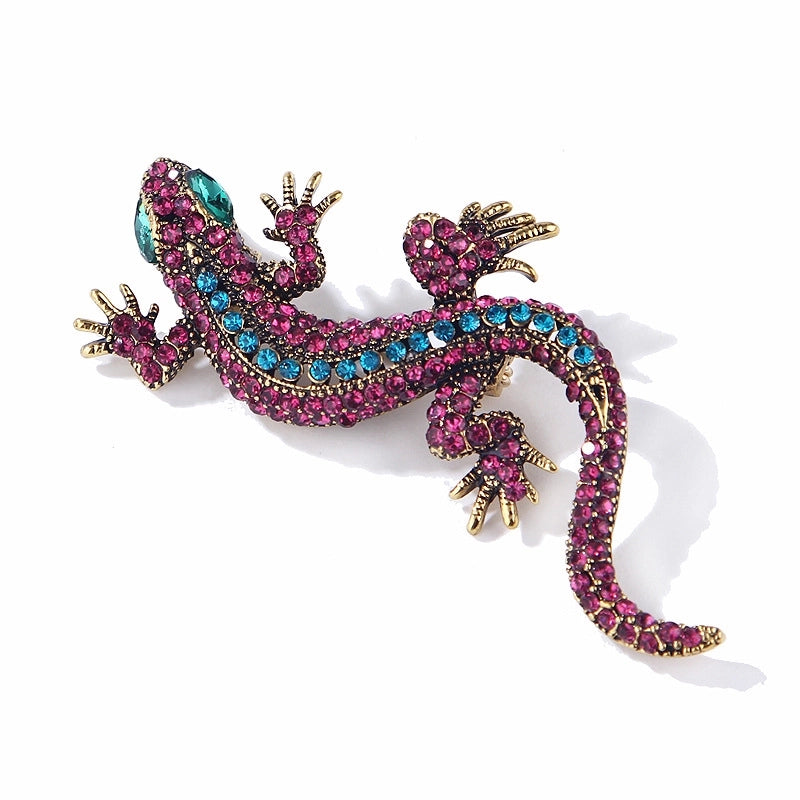 Fashion Pin Lizard Alloy Plating Inlay Rhinestones Unisex Brooches