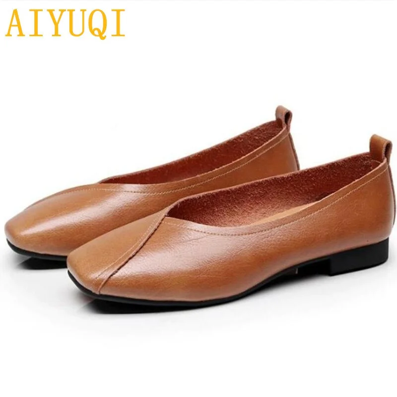 AIYUQI flat shoes  2021 new autumn genuine leather women flat shoes onon-slip Plus Size 35-43 Women casual shoes