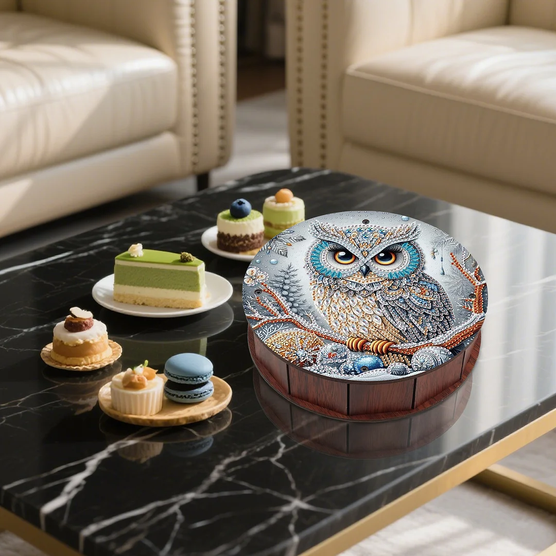 Diamond Painting Round Snack Box Kit Art Decor for Handmade Decor Gifts (Owl)