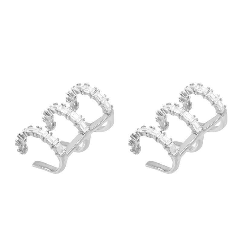 1 Pair Elegant Minimalist Geometric Copper Zircon 24K Gold Plated Drop Earrings Ear Cuffs Ear Studs