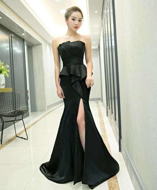 Unique Black Mermaid Long Prom Dress, Black Evenng Dress