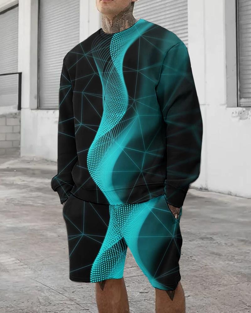Simple Men's 3D Mesh Printed Suit Long Sleeve Shorts