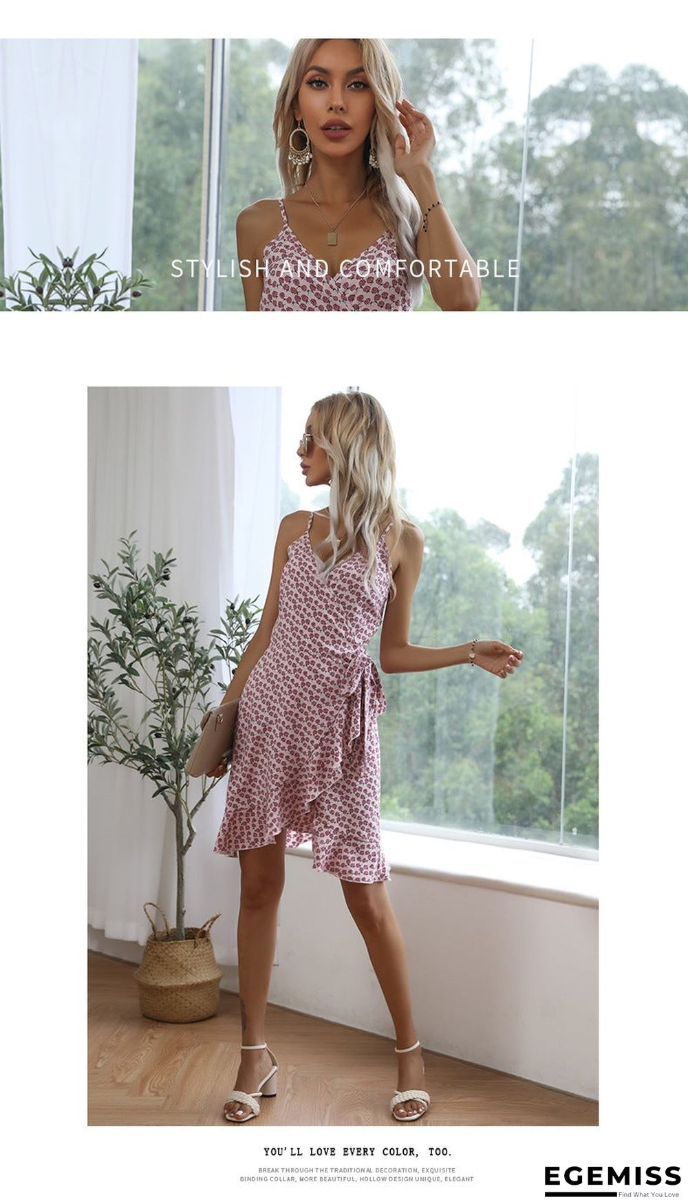 Summer Printing Irregular Ruffled Suspenders Dress Women | EGEMISS