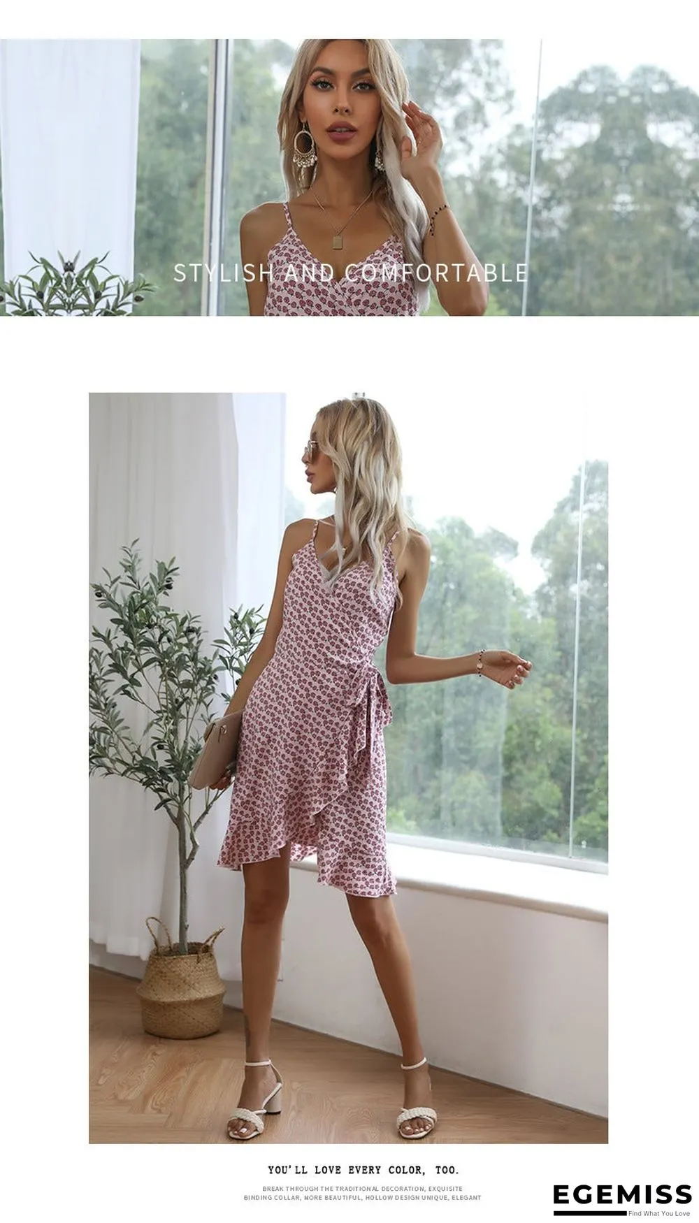 Summer Printing Irregular Ruffled Suspenders Dress Women | EGEMISS