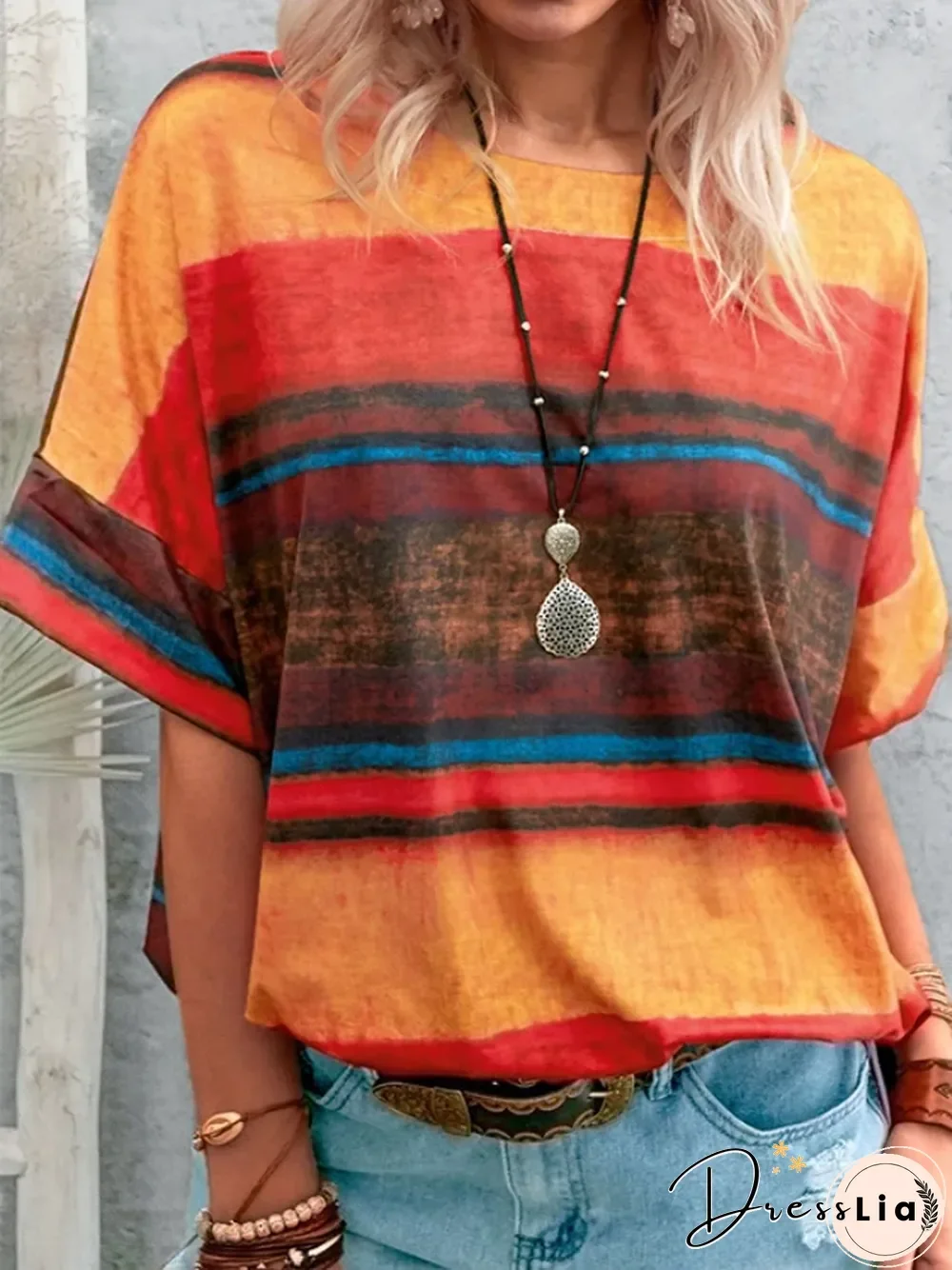 New Summer Gradient Contrast Women's Short Sleeve T Shirt