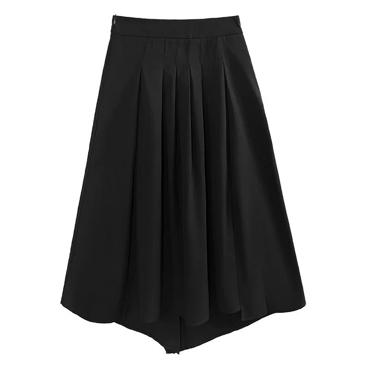 Stylish Solid Color Irregular Pleated Pockets Skirt 