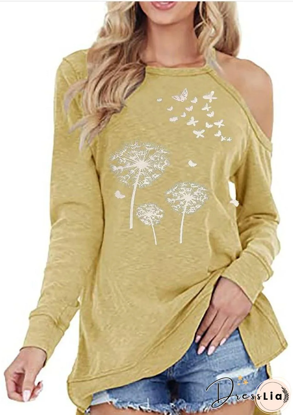One Shoulder Autumn Dandelion Leisure Top