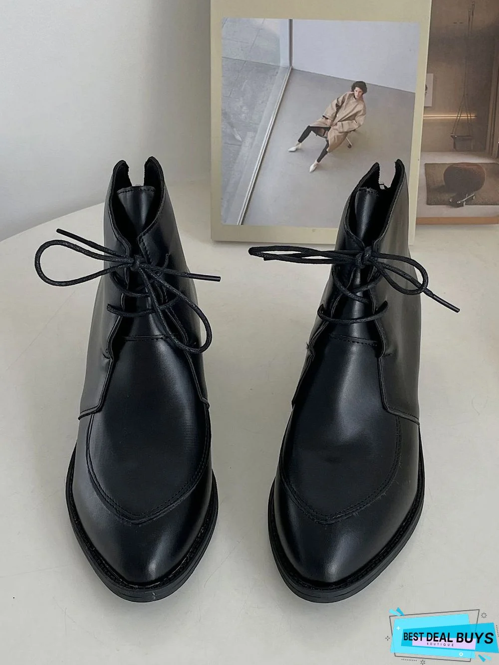 Comfortable Soft Leather Colorblock Lace-Up Pointed Toe Chukkas Booties