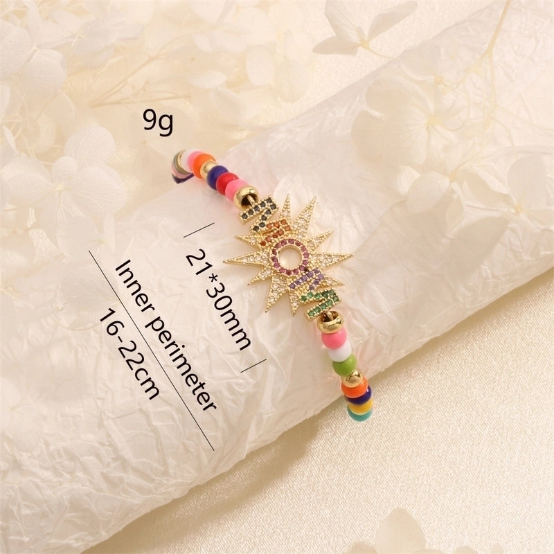 Ethnic Style Bohemian Letter Copper Beaded Inlay 18K Gold Plated Zircon Drawstring Bracelets