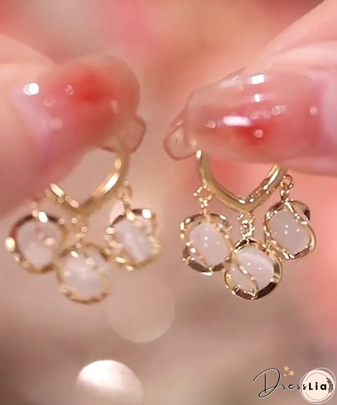 Modern White Sterling Silver Alloy Gem Stone Lily Of The Valley Drop Earrings
