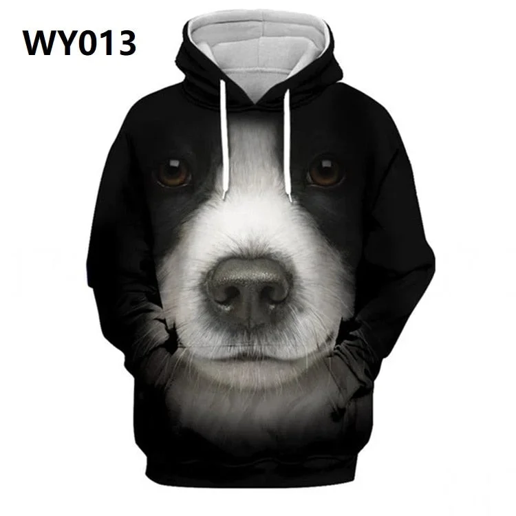 Spring Autumn Mens Hoodies with Cap 3D Digital Dog Pet Print Long Full Sleeves Casual Hip Hop Counple Women Clothes Front Pocket