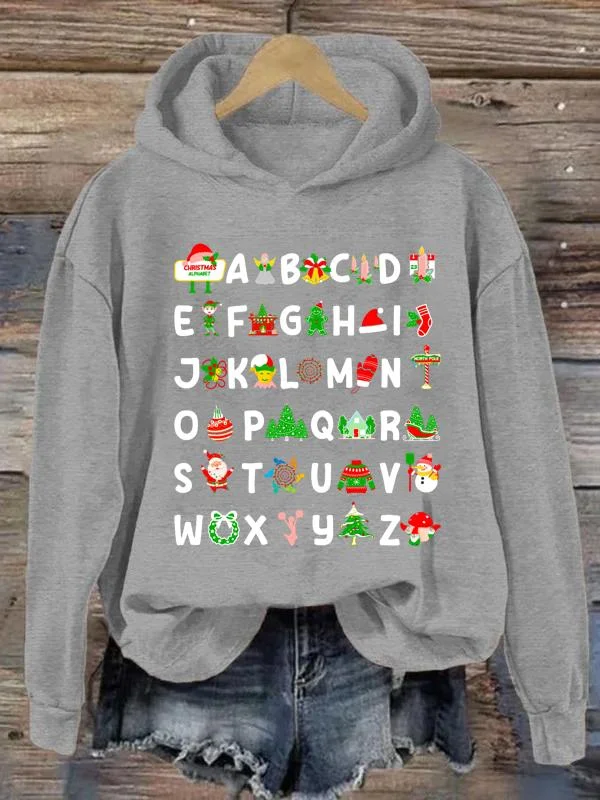 Merry Christmas 26 letters Loose Pullover Hooded Sweatshirt-0020135