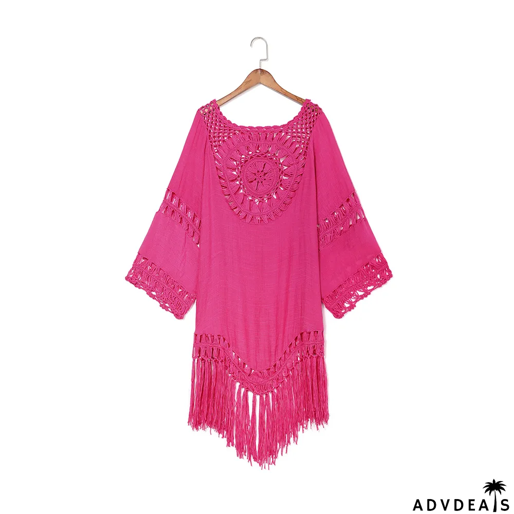 Hand Crochet Oversized Patchwork Loose Fringe Holidays-Inspired Beach Blouse