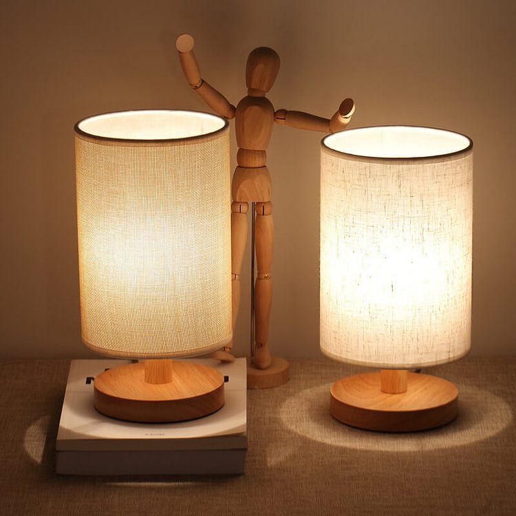 Linen Rechargeable Dimmable Wood Table Lamp