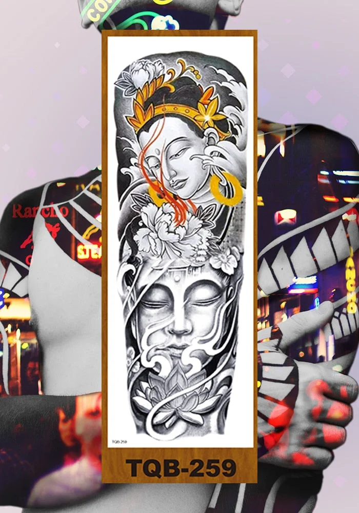 Full Flower Arm Temporary Tattoos Stickers Man Woman Girls Leg Fake Tatoo Lotus Buddhism Pray Cross Wing Drop Shipping DIY