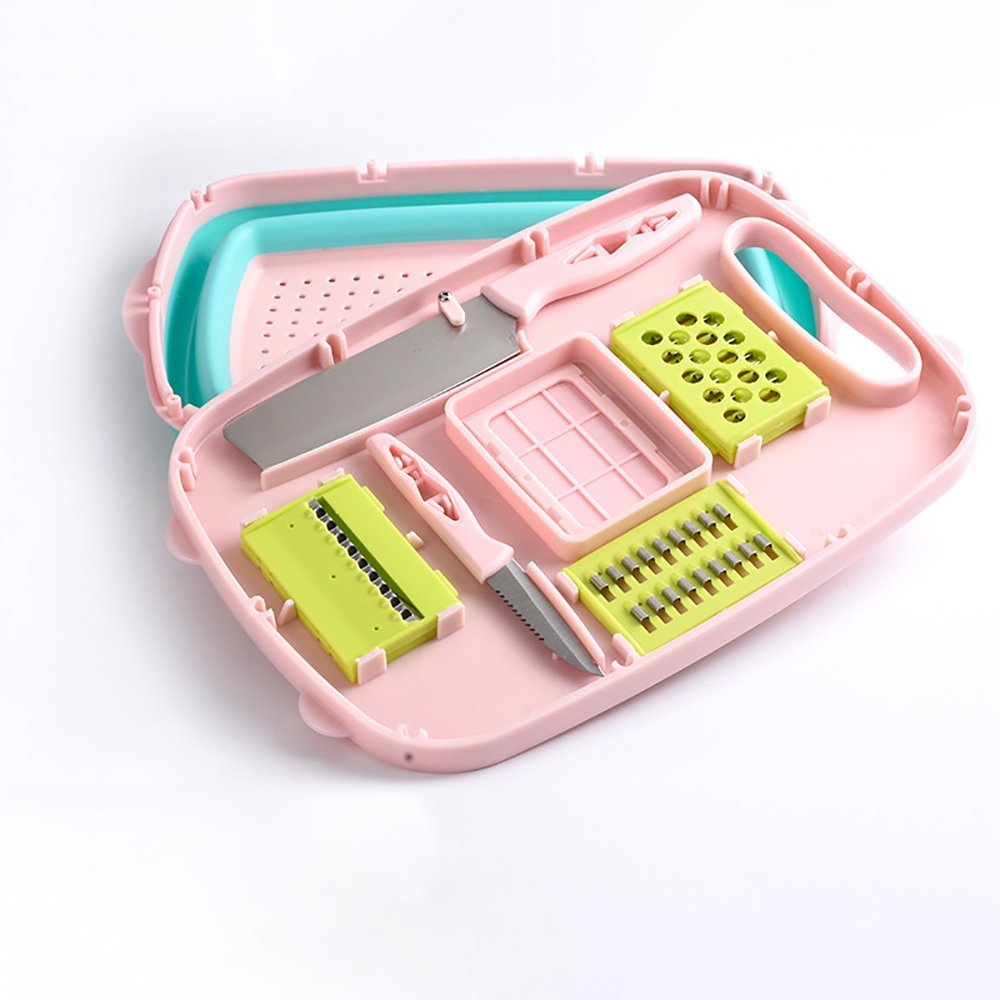 Kitchen Chopping Board 9 In 1 Foldable Drainage Basket Multifunction Safety Cutting Durable  Board Set