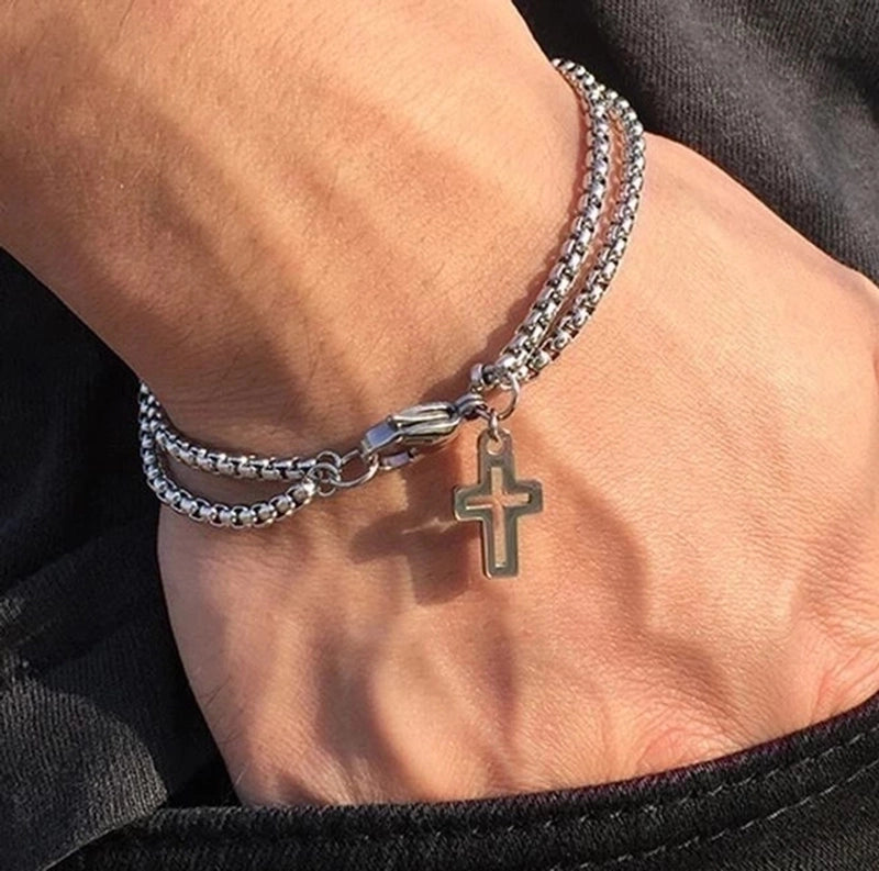 Casual Hip-hop Streetwear Cross Stainless Steel Men's Bracelets