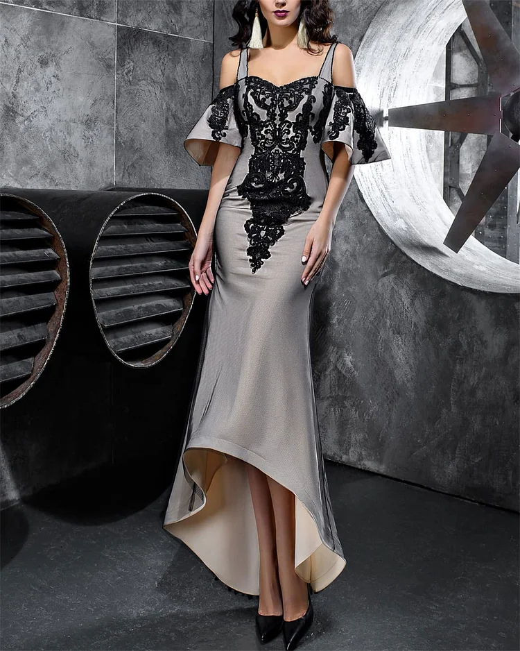 Off Shoulder Embroidered Lace Dress