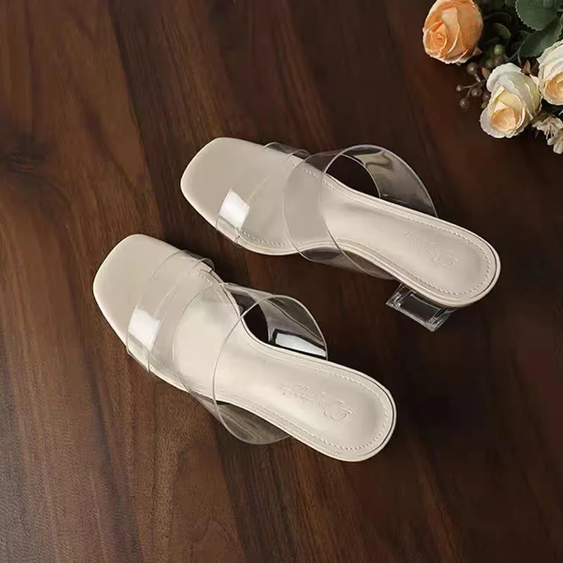 Breakj Breakj New Female Drag Fairy Outside The Wind Wearing Crystal Heel Fashion Shoes Transparent Word With High Heels Coarse Sandals