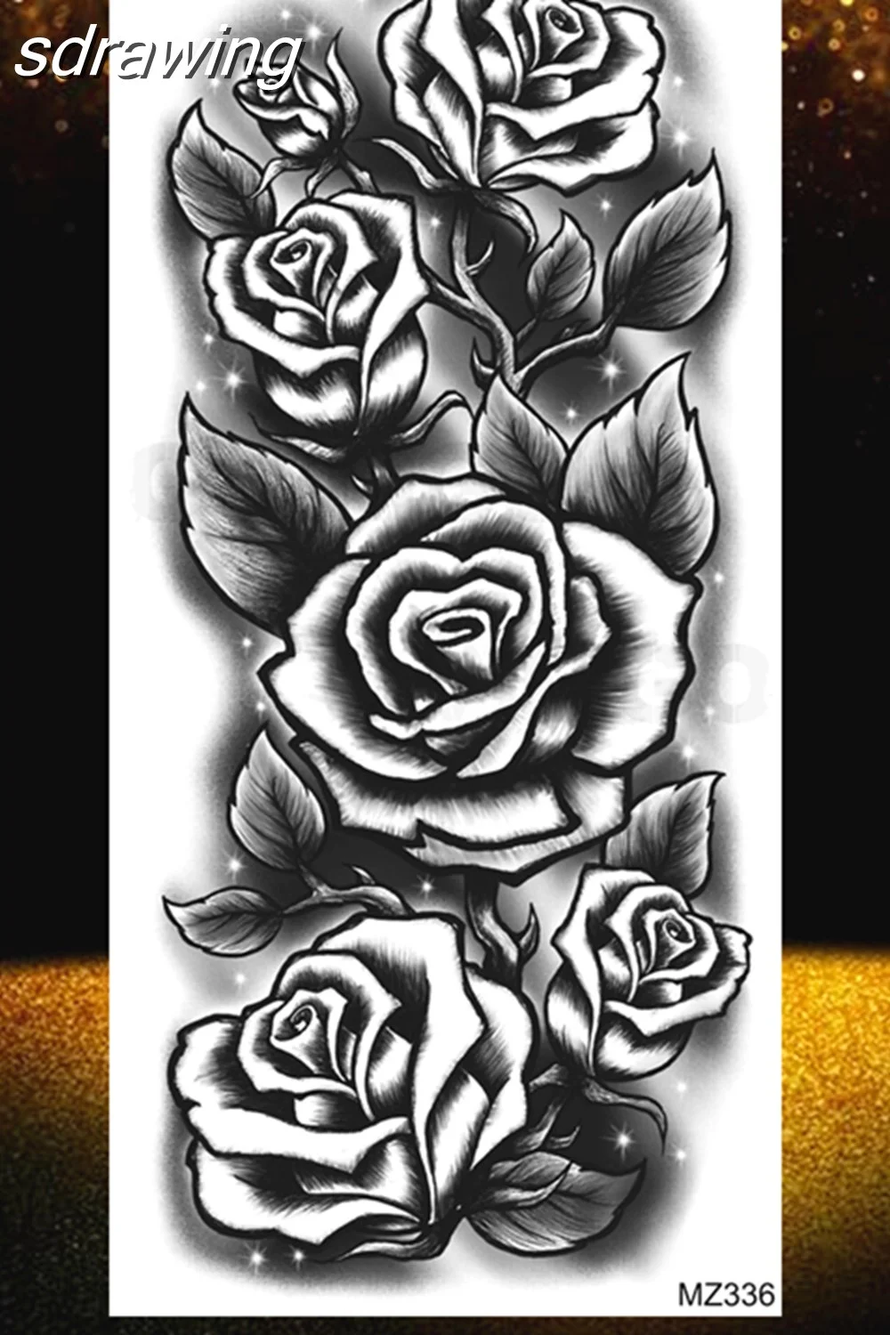  Black Rose Flower Temporary Tattoos Fake Waterproof Tatoo Body Art Arm Leg Floral Peony Bloosom Tattoo Stickers Makeup 928-0