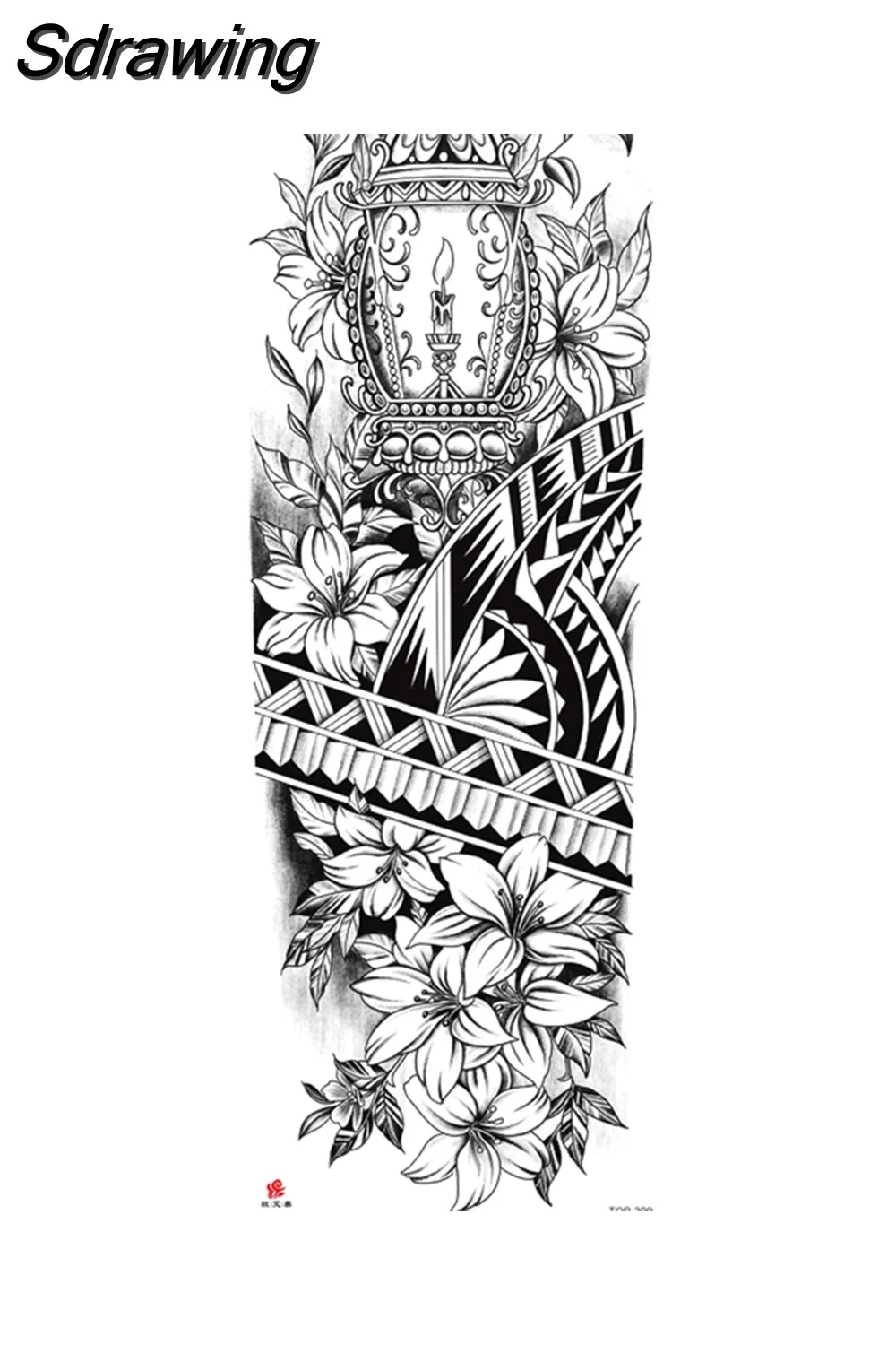 Sdrawing Arm Temporary Tattoo Wolf Lion Fish Horns Geometric Man Body Leg Rose Flower Phoenix Waterproof Sticker Cool Women Tatoo 715-0