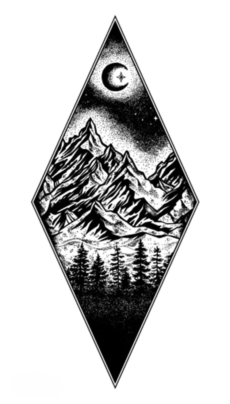 Tattoo Sticker Art Black White Drawing Little Element Small Triangle wave flower mountain Water Transfer Temporary Fake tatoo