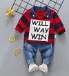 Kid Baby Boy Striped Long Sleeve Top + Bottoms 2 Pcs Set