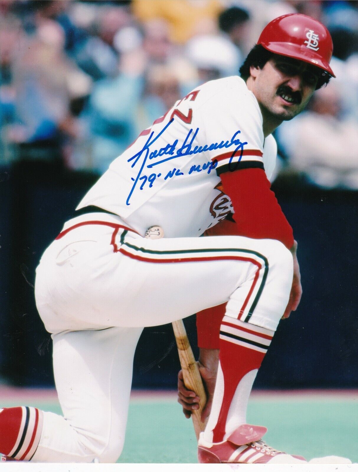 KEITH HERNANDEZ ST. LOUIS CARDINALS 1979 NL MVP ACTION SIGNED 8x10