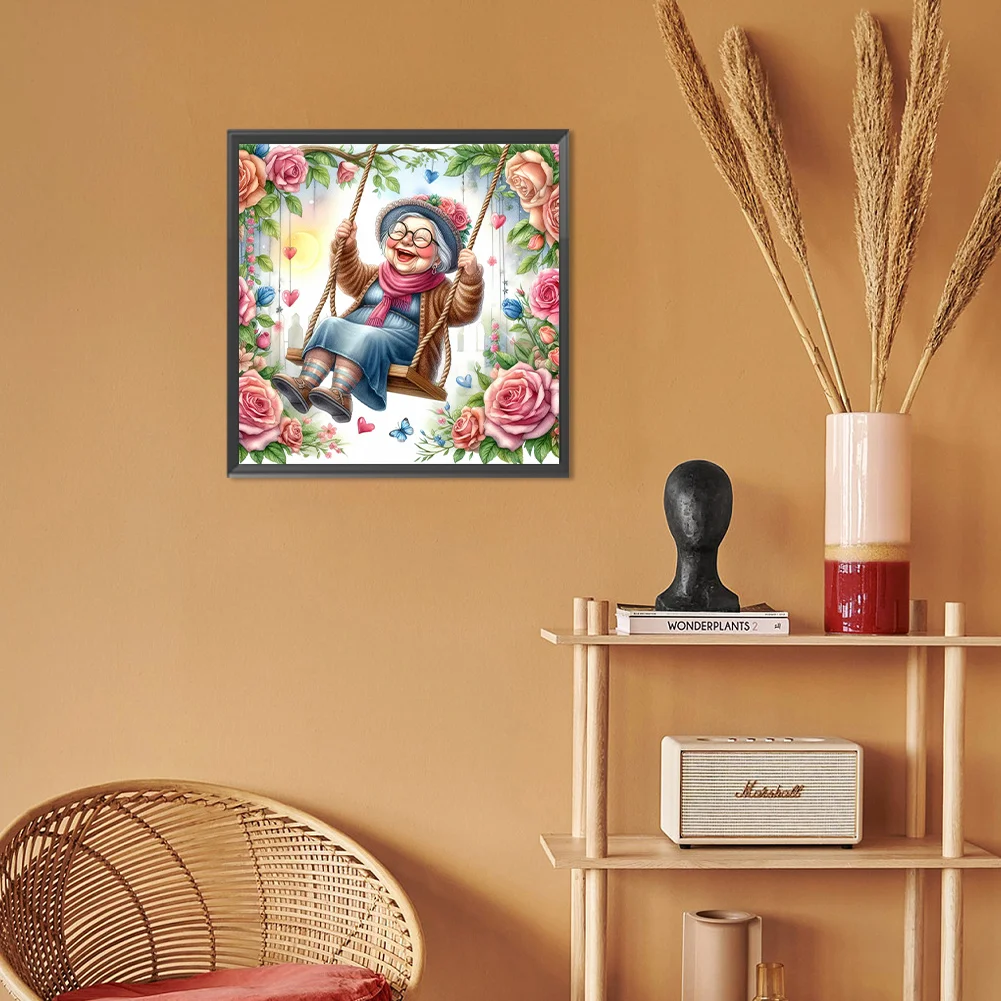 Diamond Painting - Full Round Drill - Swing Old Lady(Canvas|30*30cm)